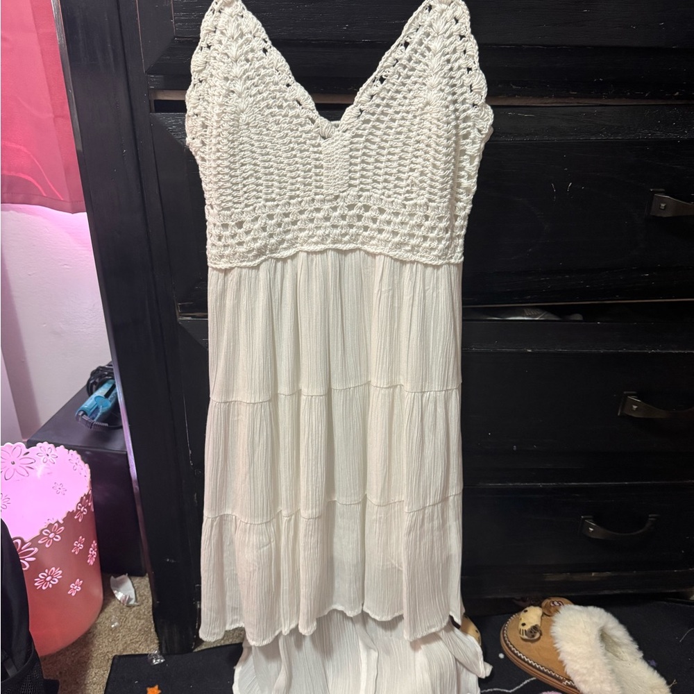 White Maxi Sundress with Crotched V-Neck for